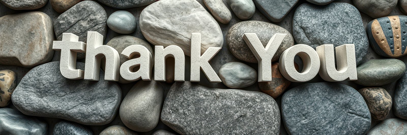 Creative display of gratitude with stone background and letters shaped from natural materials